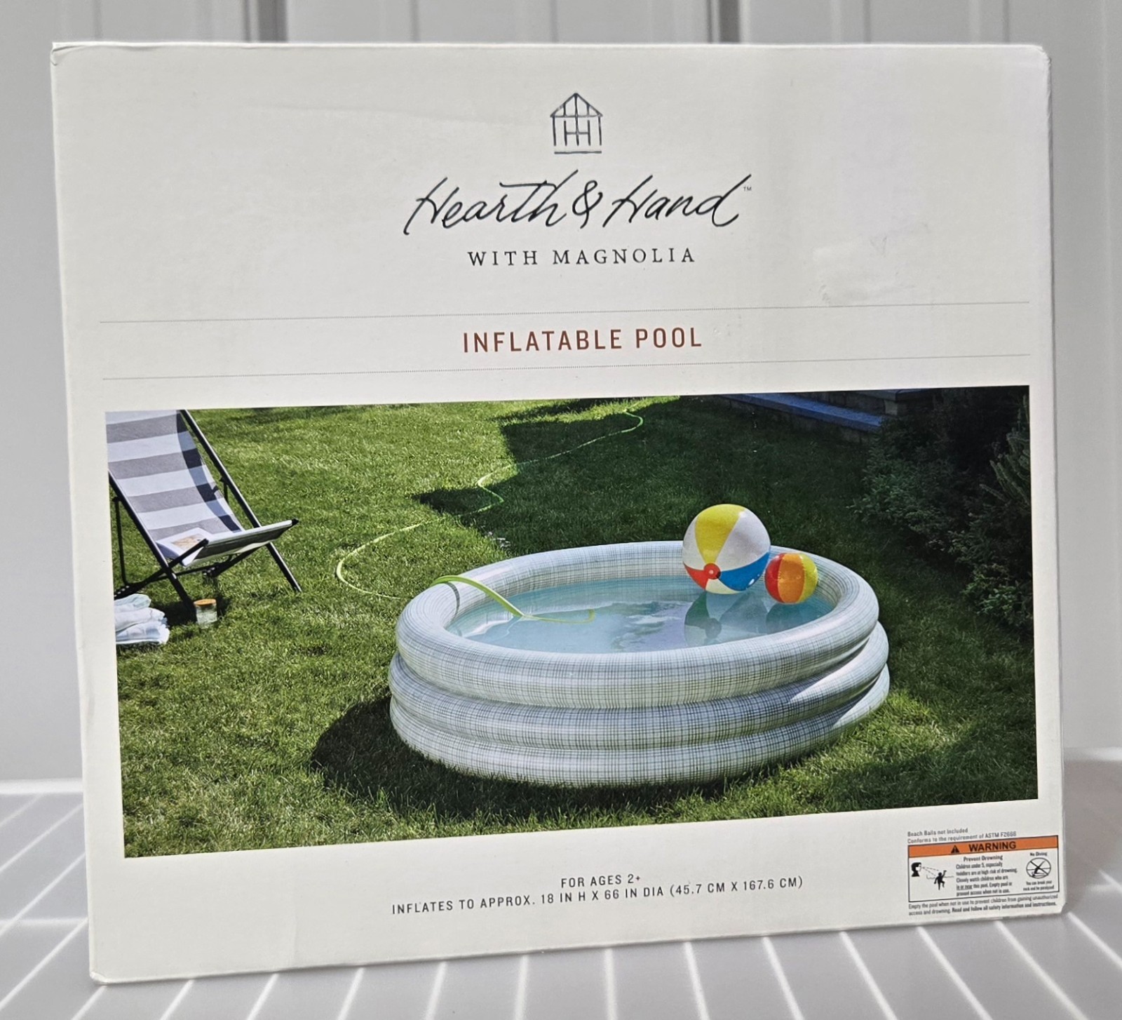 Hearth & Hand 66" Diameter 18" Deep Inflatable Pool 132 Gallon & Blue Plaid gallery