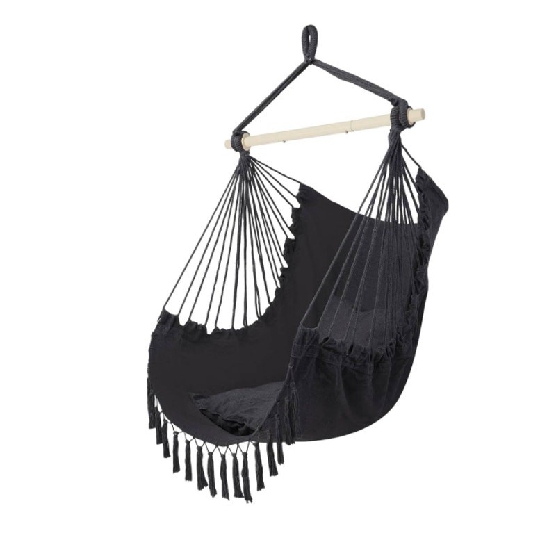 Hanging Rope Swing Hammock Chair Macrame Hammock Swing Seat w 2 Pillows - Gray gallery