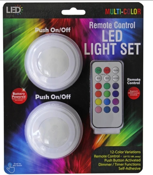 Push-Button LED light circles with remote control, RGB, Battery, Two Pack, NEW gallery