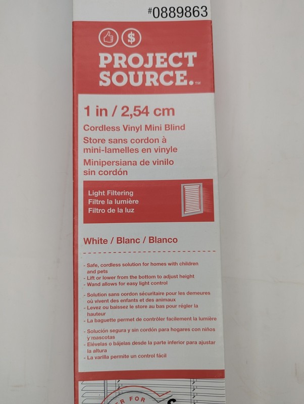 Project Source 1" Cordless Vinyl Mini Blind, White - Size 23" x 42" - Child Safe gallery