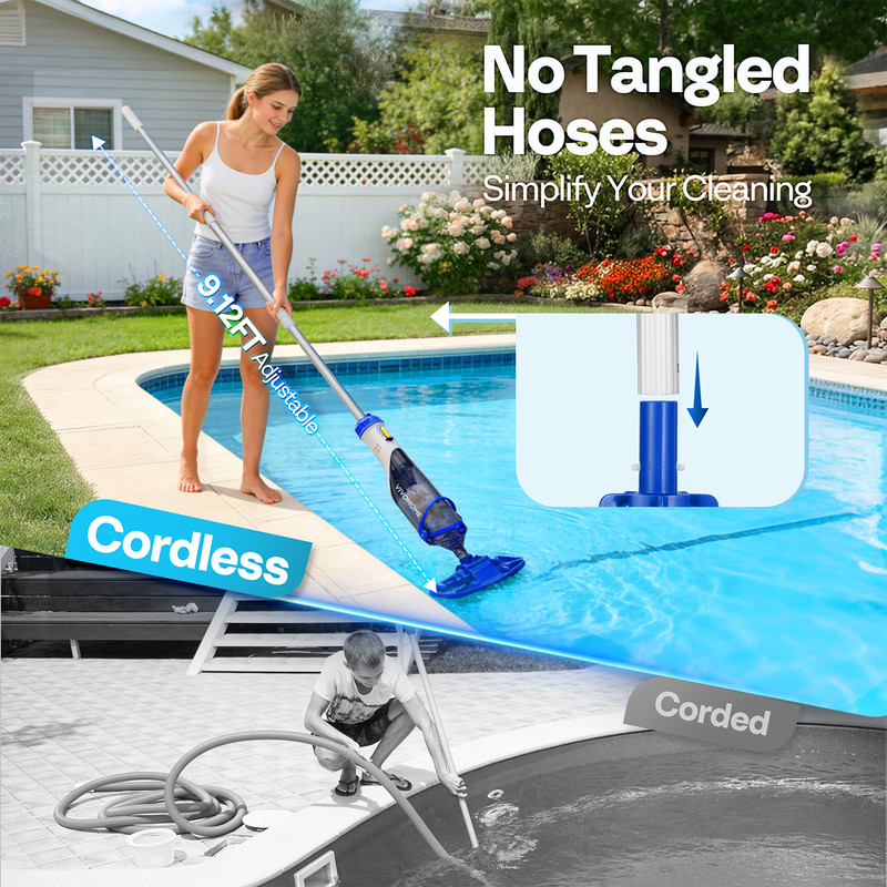Cordless Pool Vacuum with Telescopic & Extension Poles 9.12ft, 18.5 GPM Suction gallery
