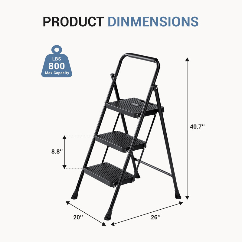 CONCETTA 3 Step Ladder, Folding Step Stool with Anti-Slip Pedal 800lbs Capacity gallery