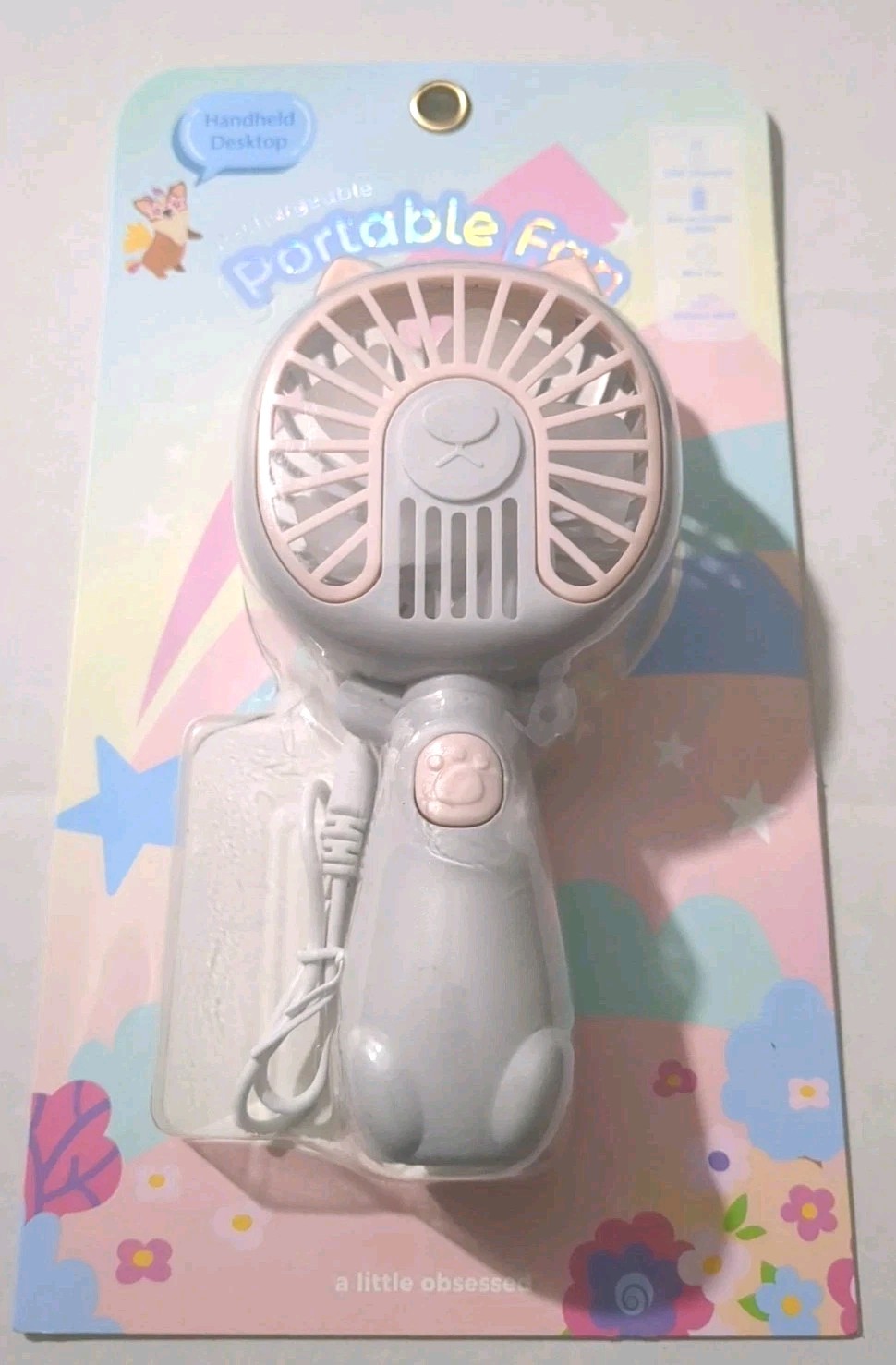 Mini Small Handheld Desktop Rechargeable Cat Portable Fan Pink & Light Gray New gallery