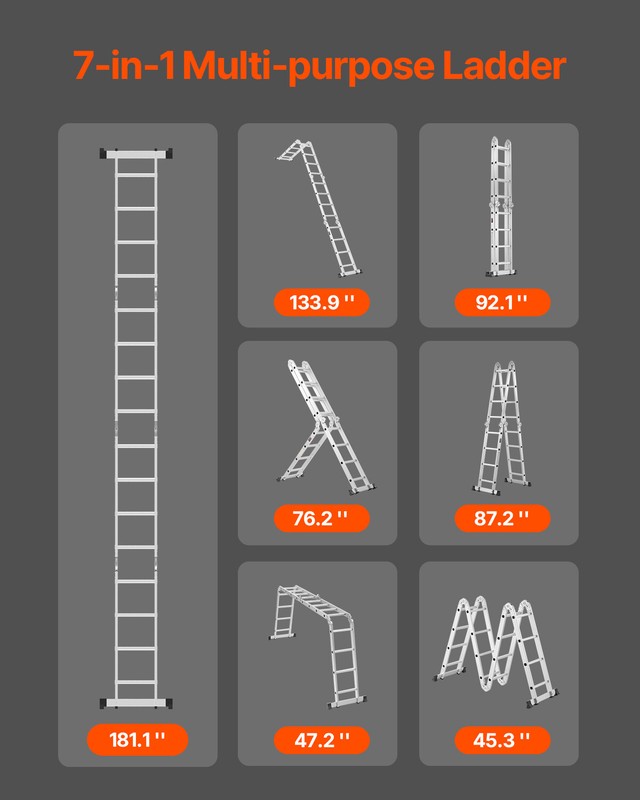 Multi-Purpose Folding Ladder 7-in-1 4 Step 15.5ft Reach Height for Work gallery