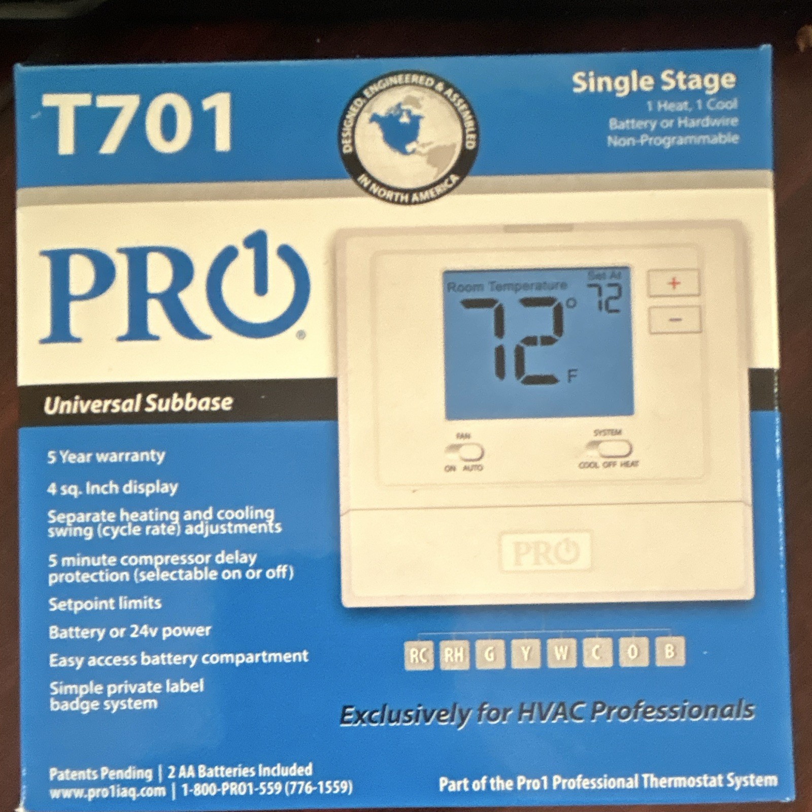 Pro1 T701 T701 Non-Programmable Thermostat 1H/1C Digital 24V White gallery