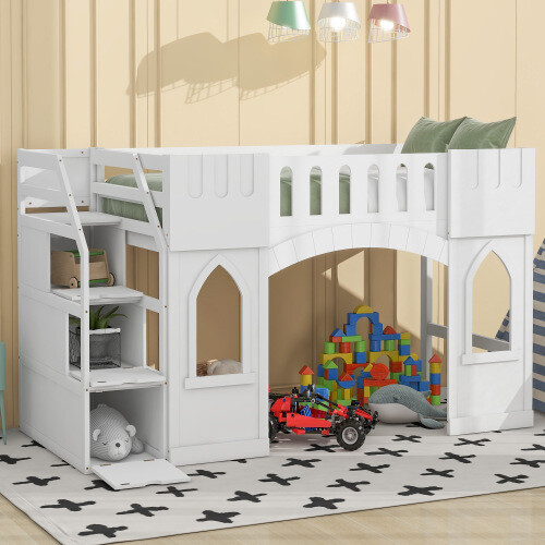 Playhouse Design Loft Bed with Storage Staircase and Window Twin Size Bed Frames gallery