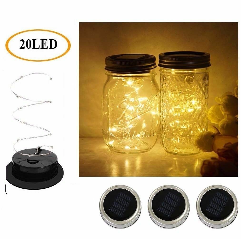 3 Pack Solar Mason Jar Lid Insert LED Mason Jar Solar Light for Glass Mason US gallery