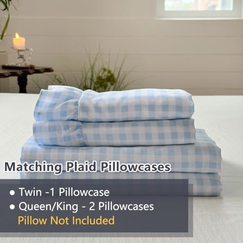 Ruffle Sheet Set, Blue Soft Pre-Washed Microfiber Full Light Blue Gingham gallery