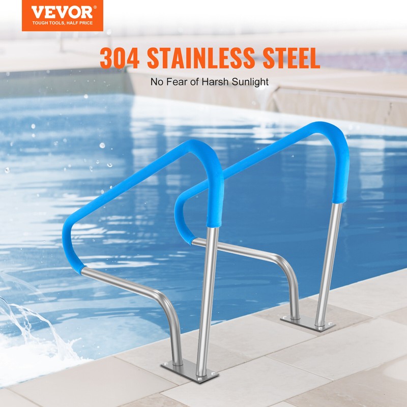 VEVOR Swimming Pool Handrail 2 Pack 48" x 36" Stainless Steel with Base Plate gallery