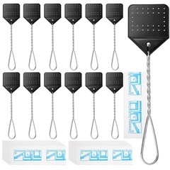 Mysora 12 Pcs Leather Fly Swatters with 20 Window Sticky Fly Glue Traps, 17”…