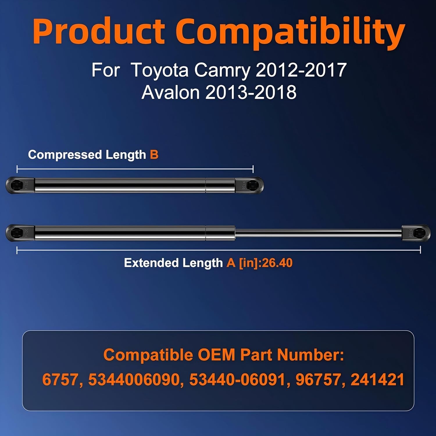 Qty (2) Hood Strut Lift Support Compatible with Toyota Camry 2012-2017, Avalon 2 gallery