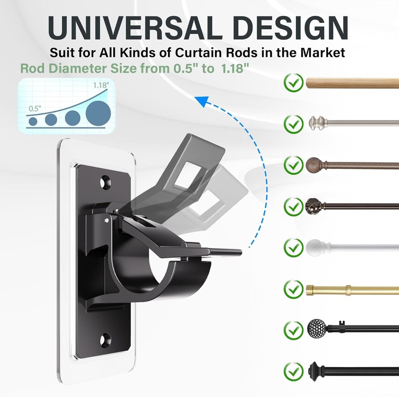 2 Pack Self Adhesive Rod Brackets,No Drill Needed Curtain Rod Holders, Nail Free gallery
