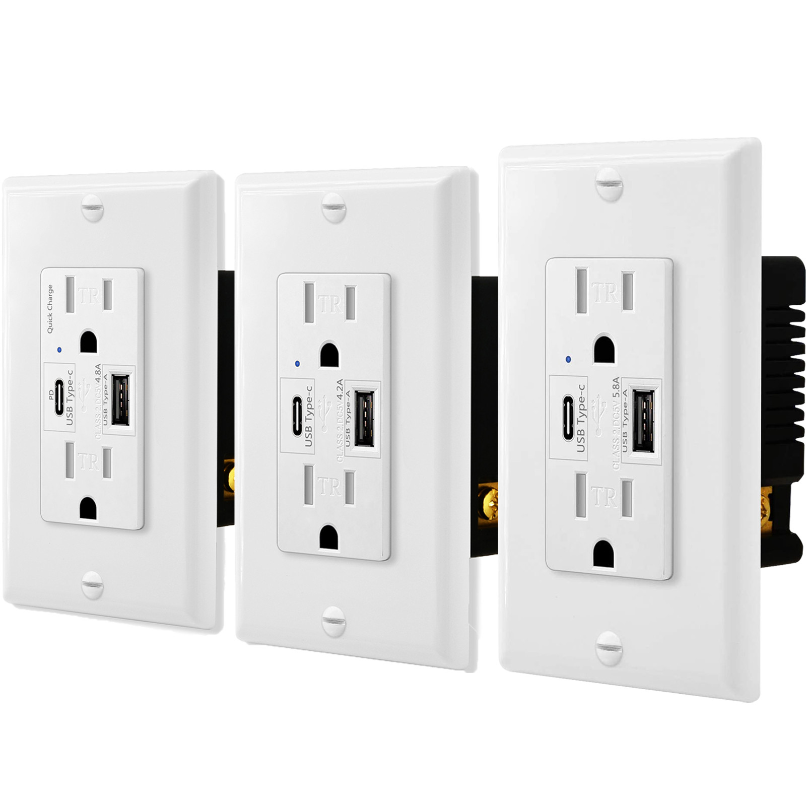Dual USB Type-C Wall Outlet Charger Tamper Resistant Electrical Receptacle Plate gallery