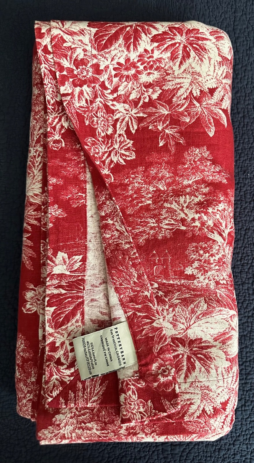 Pottery Barn Red Toile de Jouy 55% Linen 45% Cotton 126" x 70" XL Tablecloth gallery