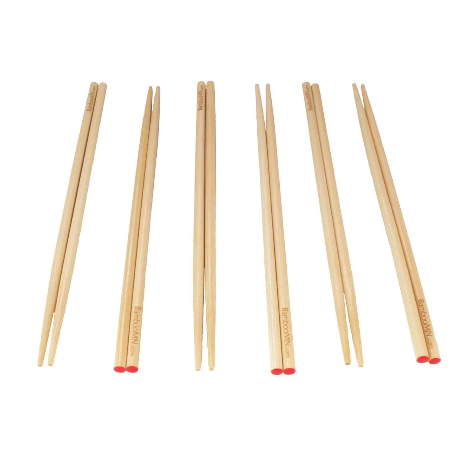 BambooMN Premium Reusable Japanese Bamboo Chopsticks, Red Dot End 10 inch gallery