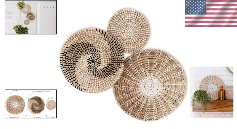 Unique Handmade Seagrass Wall Baskets - Decorative Trays Set of 3 for All Rooms gallery