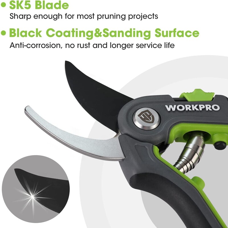 WORKPRO 8" Bypass Pruning Shears Stainless Steel Gardening Hand Pruner SK5 Blade gallery