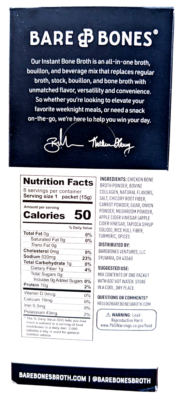 Bare Bones Instant Chicken Bone Broth Sticks 8 Packets 4.23 Oz EXP 02/2027 gallery