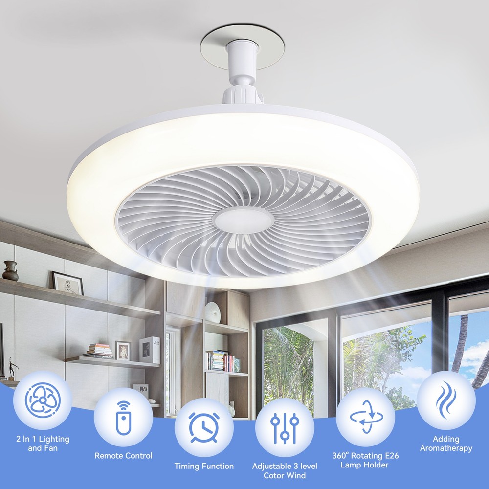 2 In 1 Socket Fan Light Ceiling Fans With Lights And Remote Dimmable LED 11 inch