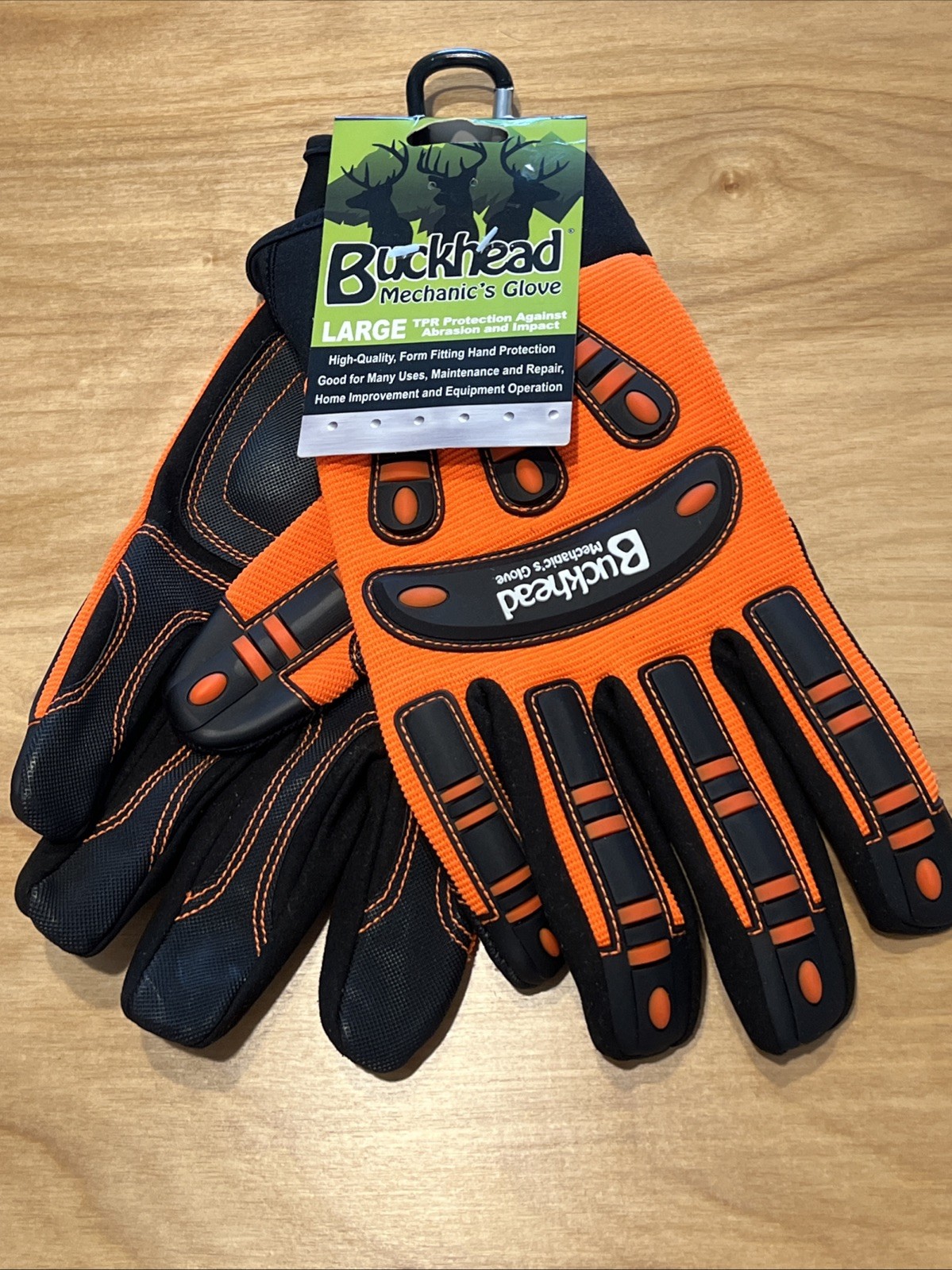 Buckhead Mechanic’s Glove Large Orange TPR Protection All Purpose New On Card gallery