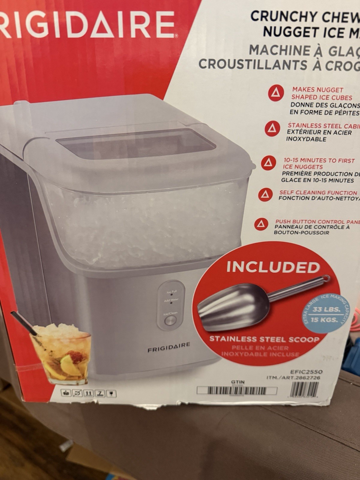 Frigidaire Crunchy Chewable Countertop Nugget Ice Maker 33 lbs SS Scoop EFIC2550 gallery