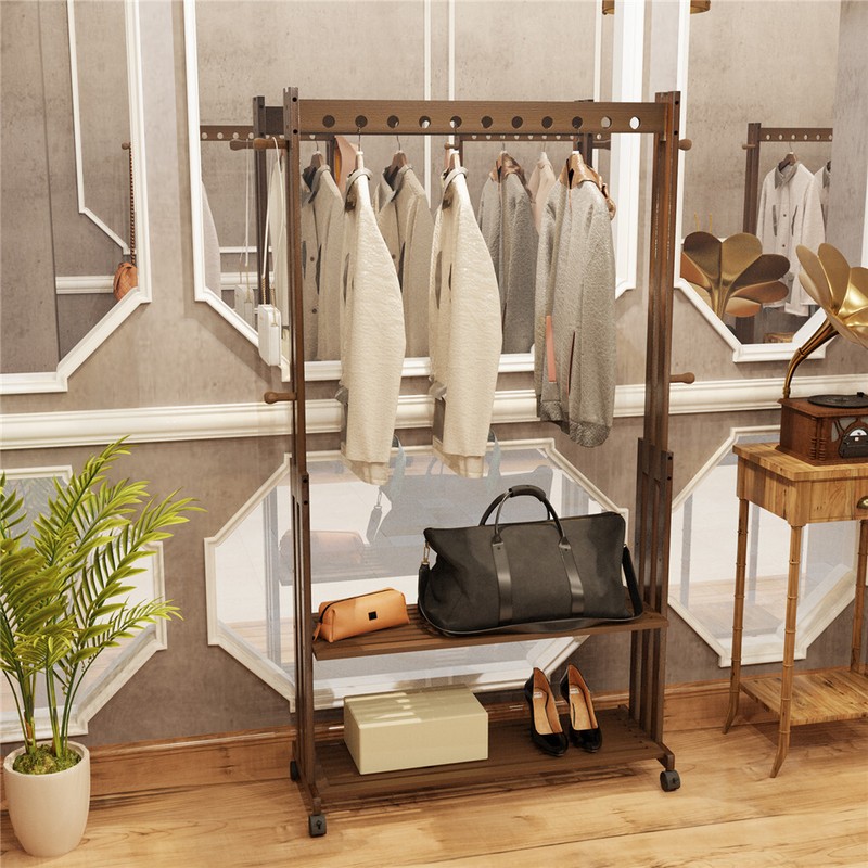 Movable Freestanding Clothes Rack with Shelves Boutique Clothing Garment Rack gallery