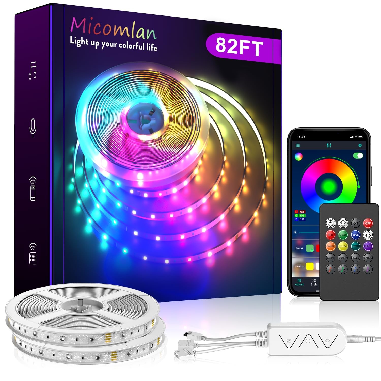 82Ft/25m LED Strip Lights, Music Sync Color Changing RGB LED Strip Built-in M... gallery