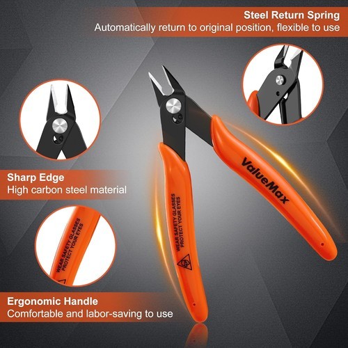 ValueMax 12-Pack Flush Cutters 5" Micro Precision Side Cutter Pliers Spring New gallery