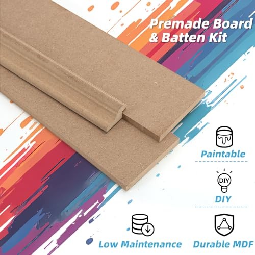 Premade Board and Batten Paintable Wainscoting Kit, 189 x 54 Inch Log Color gallery