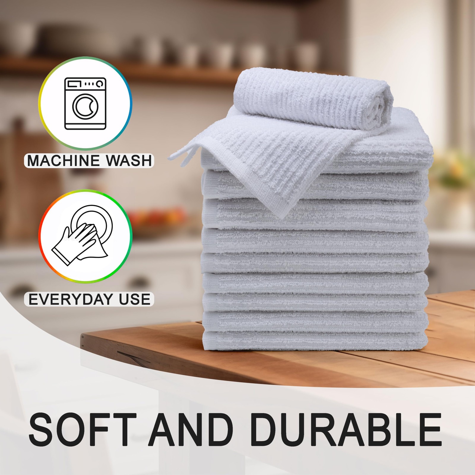 Textila Bar Mop Towels - 16x19 Inches - Pack of 12 - White - Cotton Dish Clot... gallery