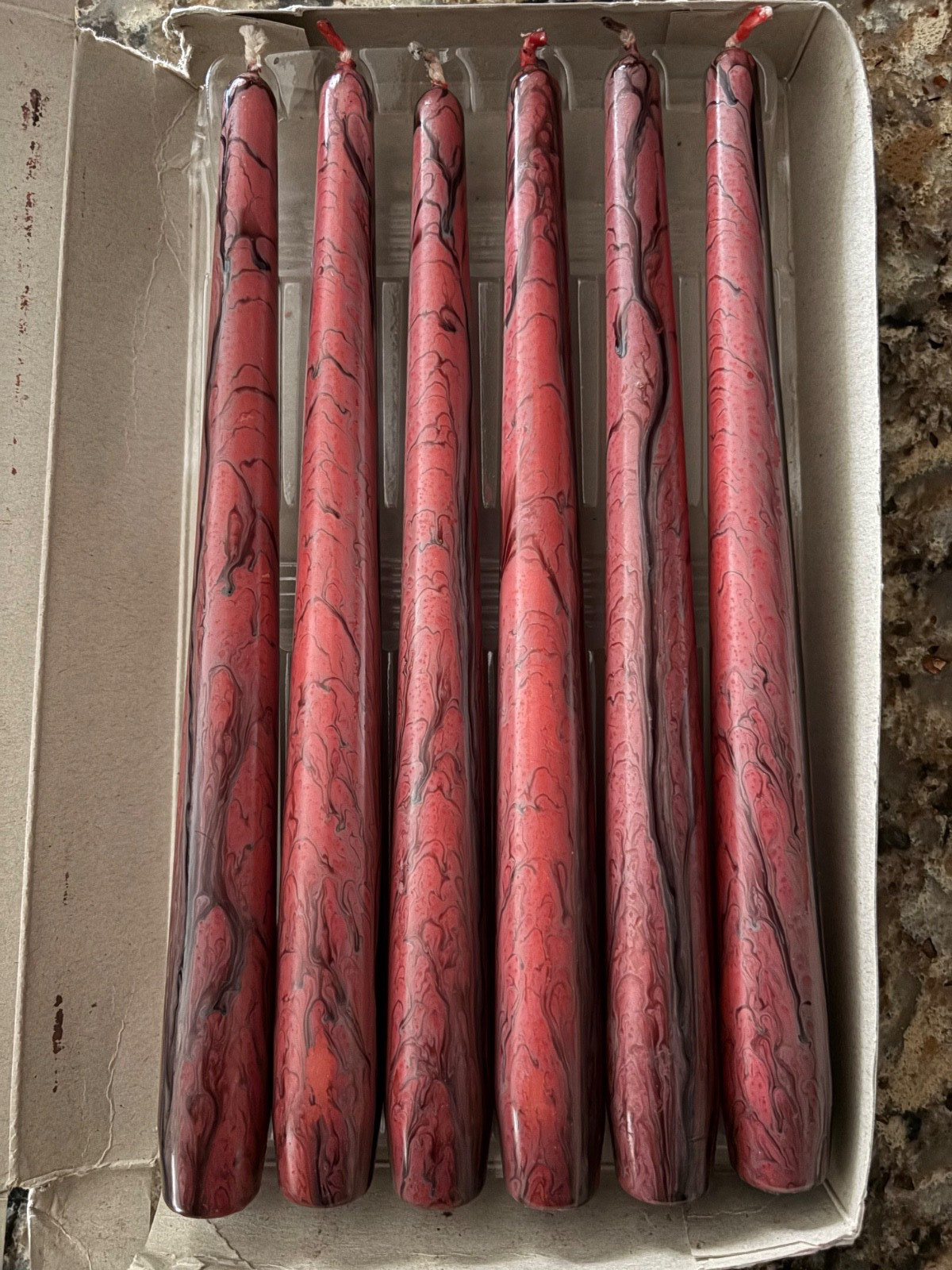 NIB Very Rare PartyLite Six 10" Dinner Candles Color Kerzen, BLK & Rose Marble gallery