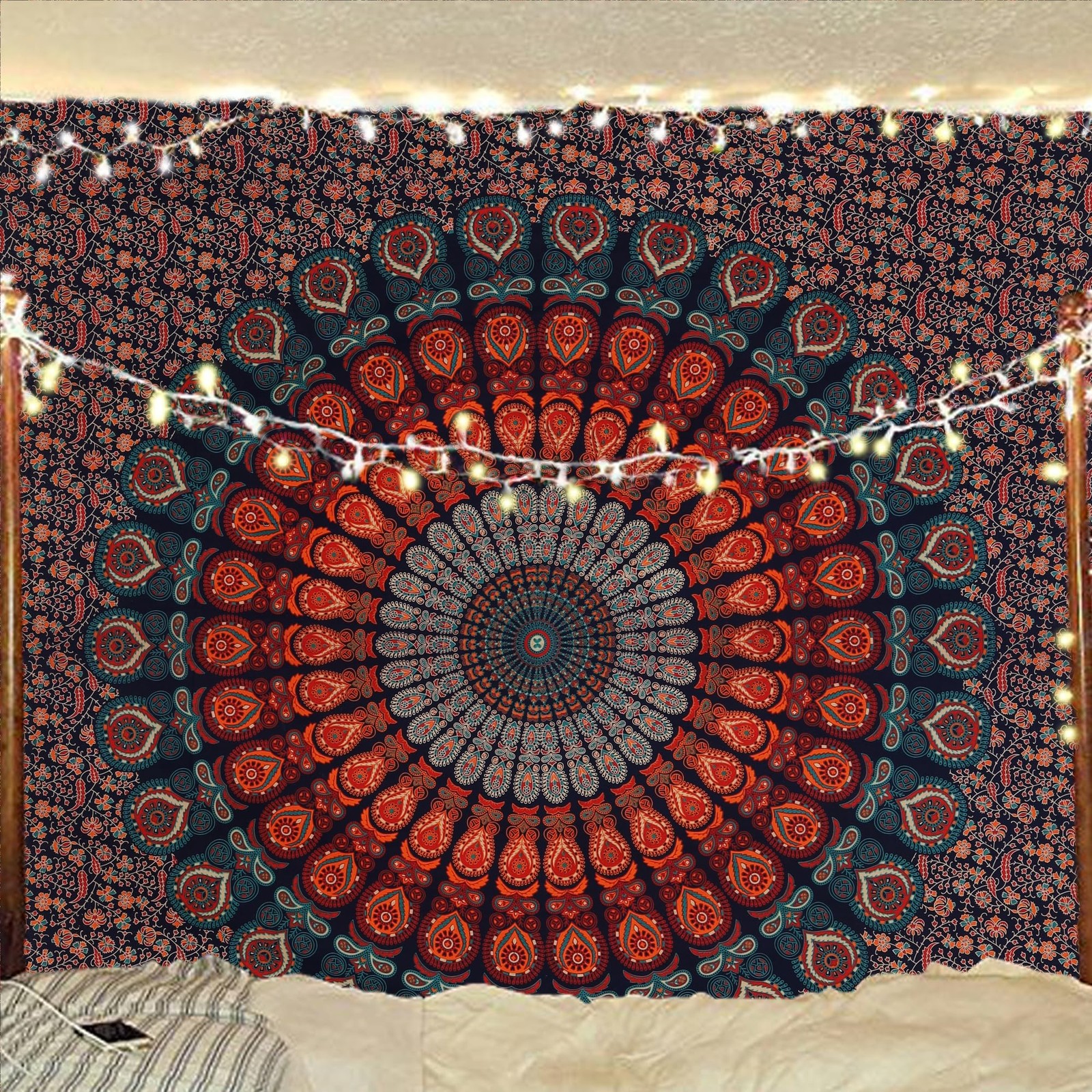 Handmade Indian hippie Bohemian Psychedelic Peacock Mandala Wall hanging Coll... gallery