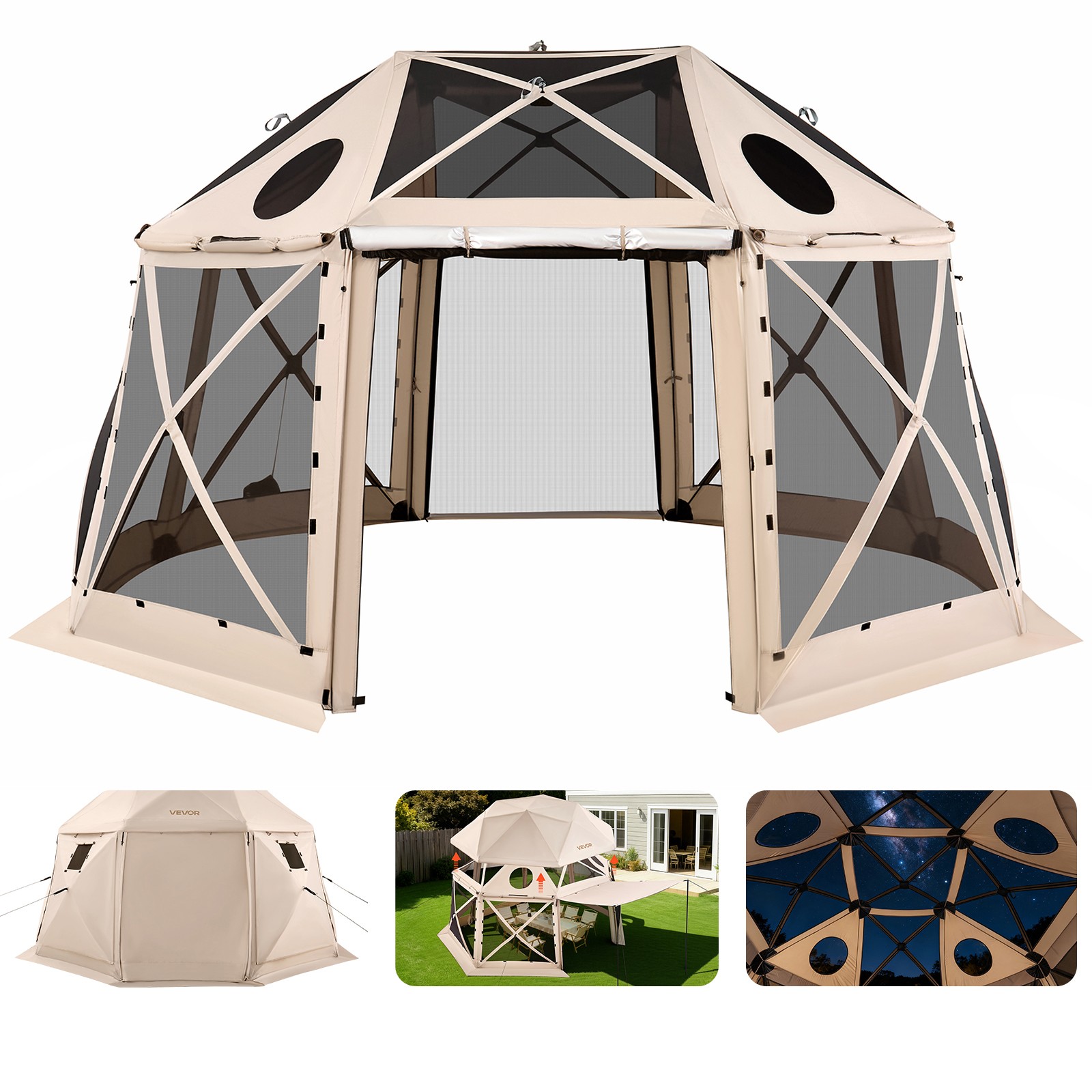 VEVOR 13-Sided Spherical Pop up Gazebo Screen Tent 15 x 15 ft for 12-15 Persons gallery