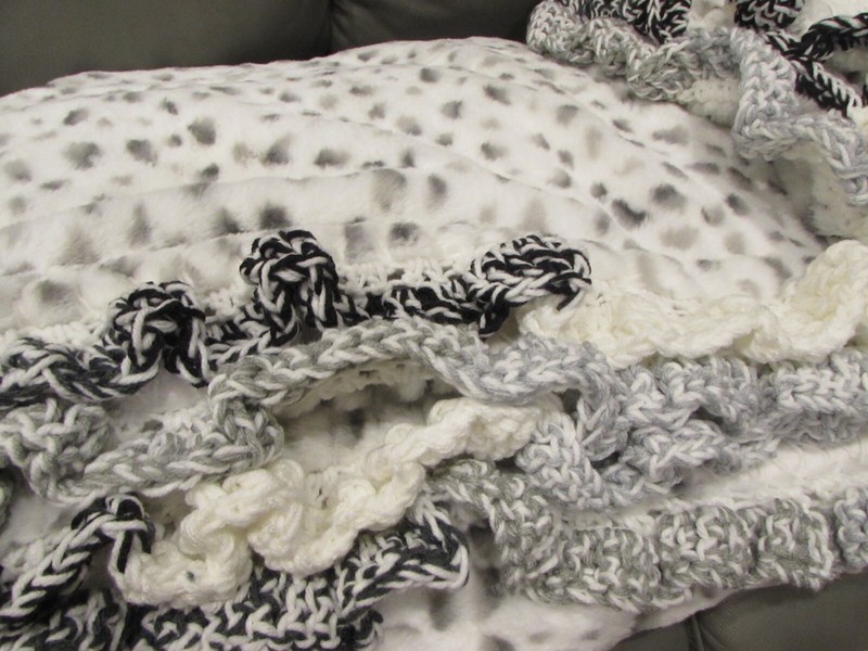 Oversize Reversible Plush Throw Blanket Gray Black White Crochet gallery