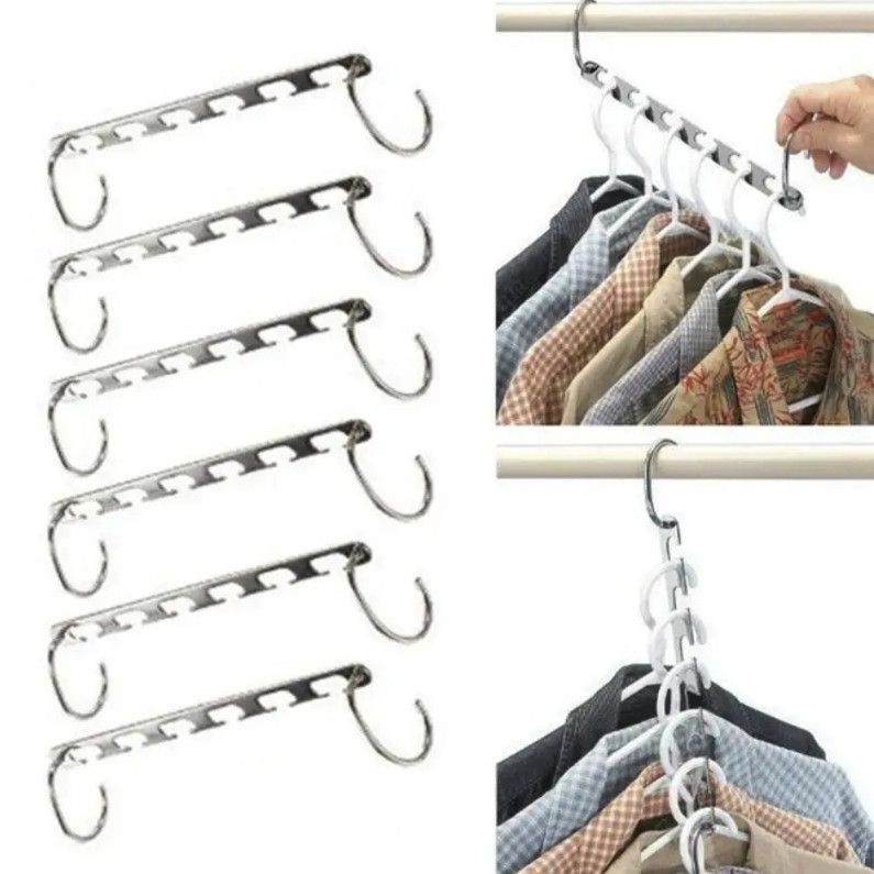 1pc 37cm Metal Magic Hook Hanger 6 Hole Space Saving Closet Rack - NEW gallery