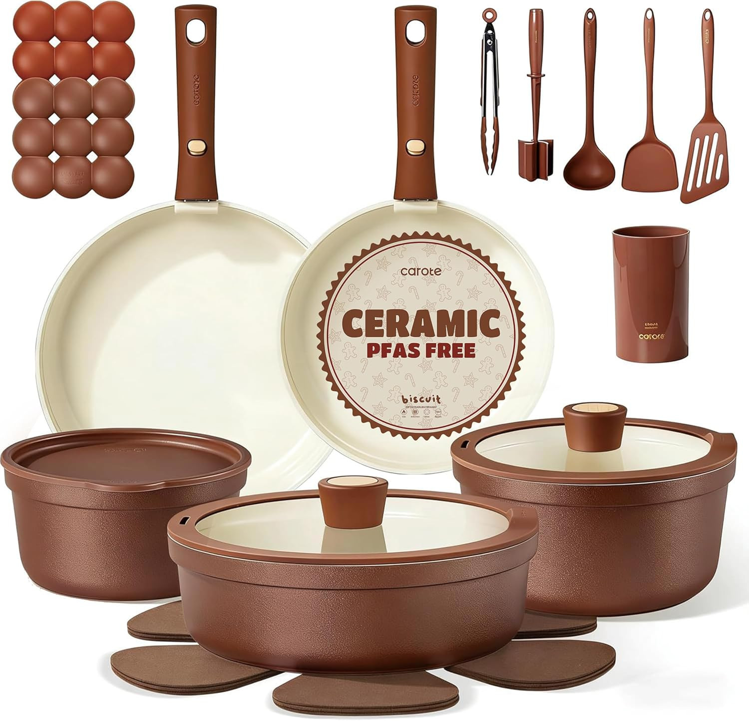 22Pcs Ceramic Cookware Set, Pots and Pans Set Non Stick Removable Handles, Non T gallery