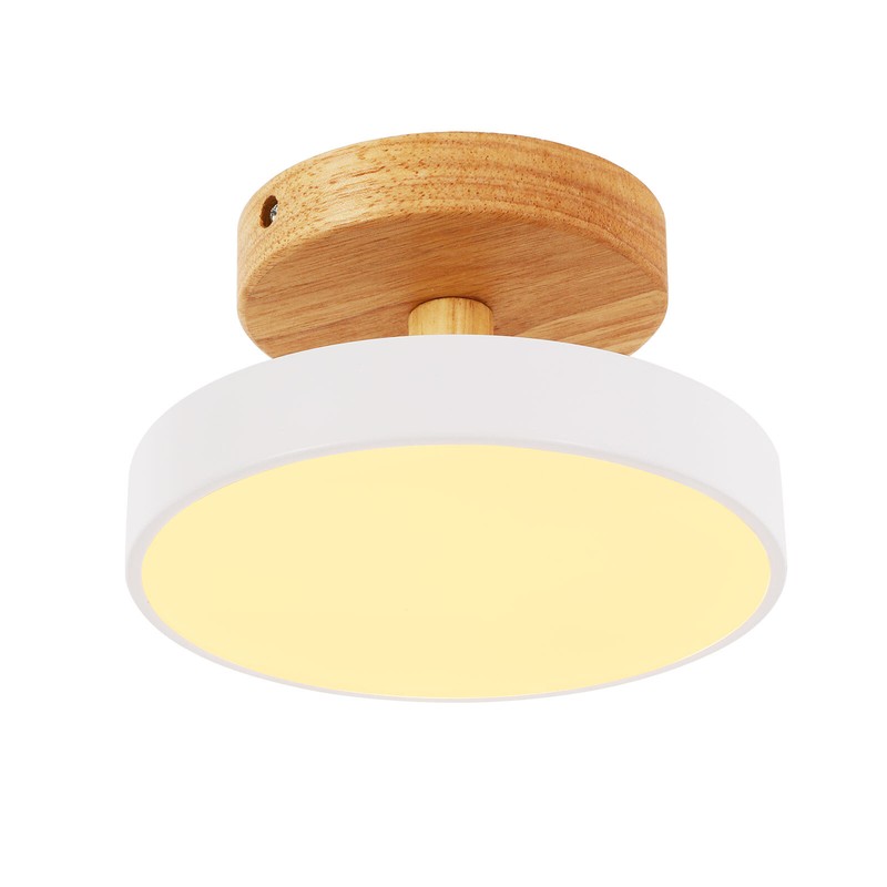 Natural Wood Base LED Ceiling Light Modern Round White 3 Light Color Fixture gallery