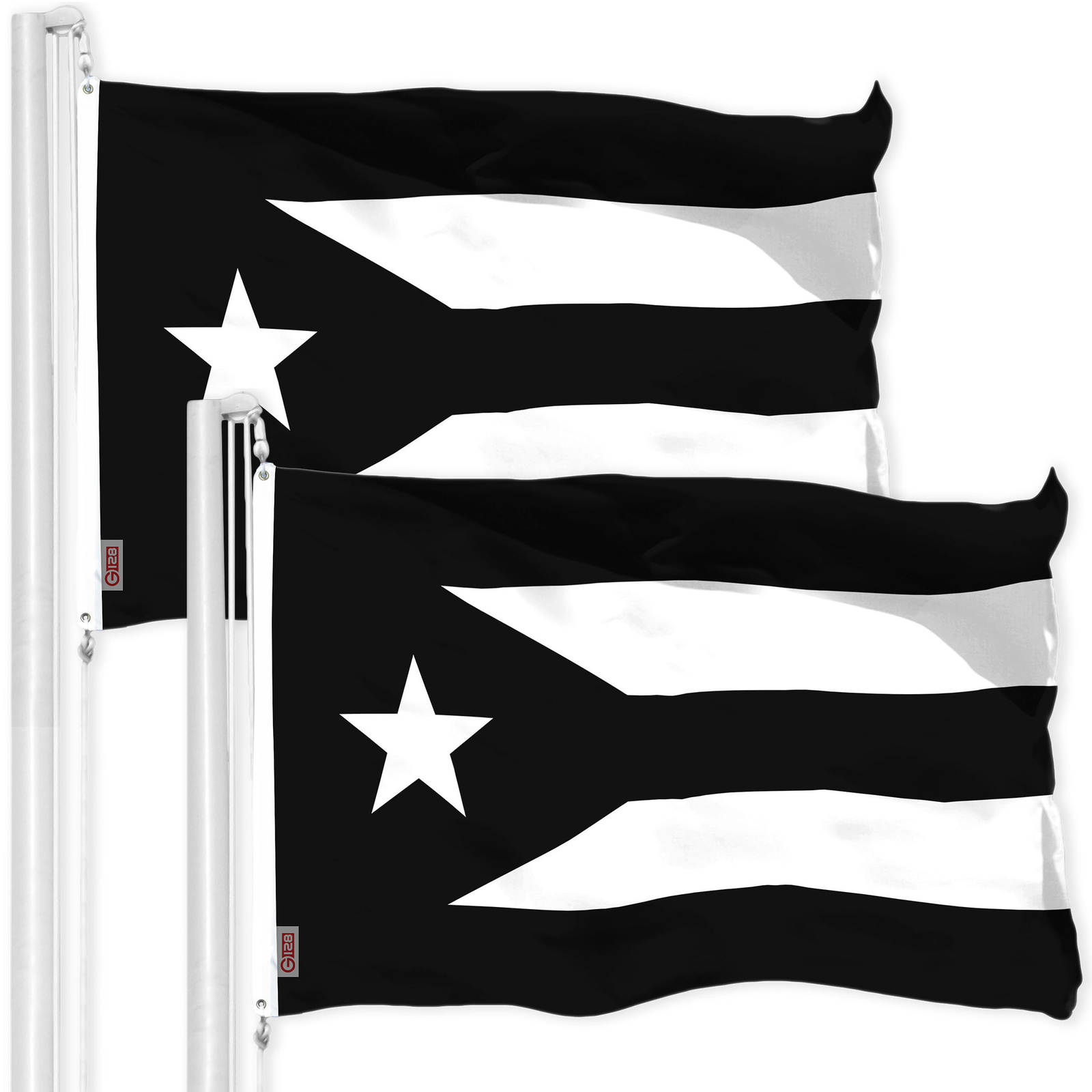 G128 2 Pack: Puerto Rico Black & White Puerto Rican PR Flag 3x5 Ft Printed Poly gallery