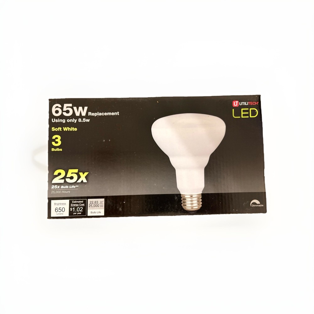 UTILITECH 3-Pack 65W Equivalt Dimmable Soft White BR30 LED Flood Light Bulbs