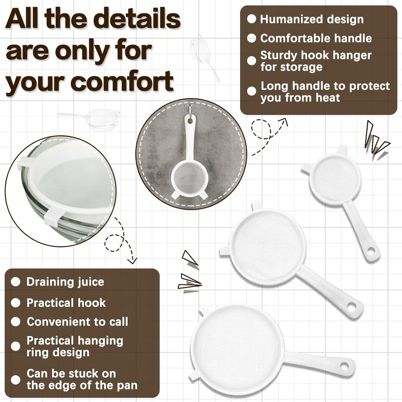 3 Pcs Plastic Nylon Mesh Strainer Colander with Handle Double Ear Fine Food Mesh gallery