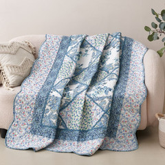 Tache Cotton Patchwork Petal Dance Blue White Floral Paisley Quilt Throw Blanket