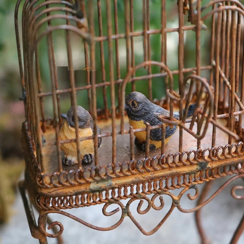 Standing Bird Cage Mini Figurine Miniature Fairy Garden Decor Metal Statue gallery