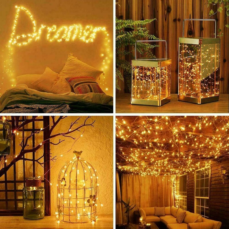 2 Pack 33 Ft 100 LEDs Copper Wire String Fairy Lights Solar Powered Mini LED gallery