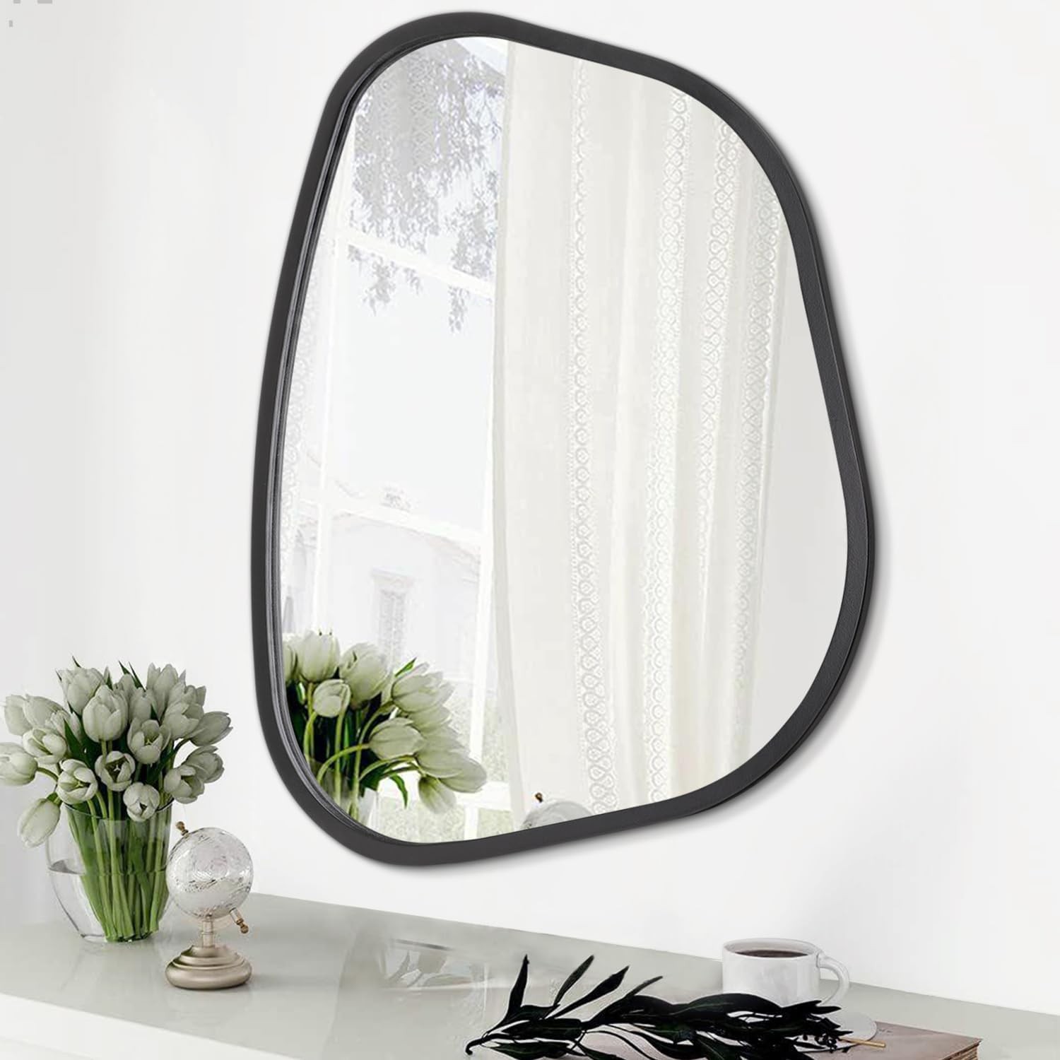 Asymmetrical Mirror for Wall Irregular Oval Wood Frame Modern Unique Accent Wall gallery