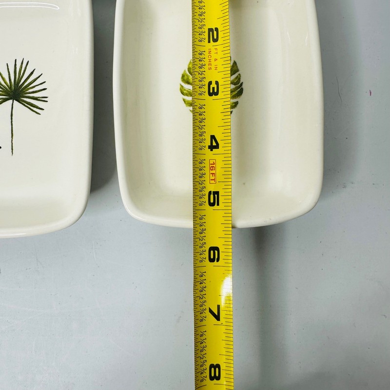 Botanical Palm Leaf Ceramic Serving Set Platter and 3 Appetizer Trays Green gallery