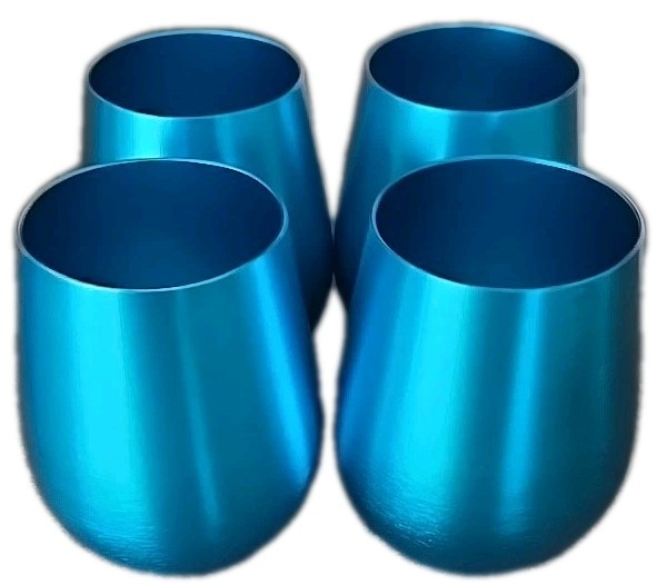Four (4) ~ Retro ~ Aluminum ~ Stemless Glasses ~ BLUE ~ 21 oz. ~ 4.6" Tall gallery