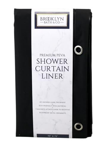 Premium 6 Gauge PEVA Shower Curtain Liner - PVC Free Magnetized Bottom Black gallery