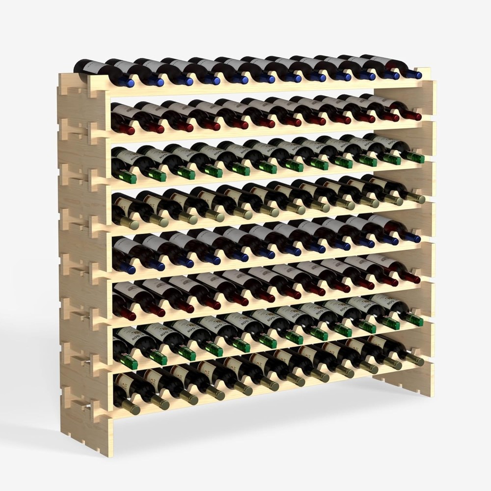 ZENY 96 Bottles Holder Wine Rack Stackable Storage - Pinewood