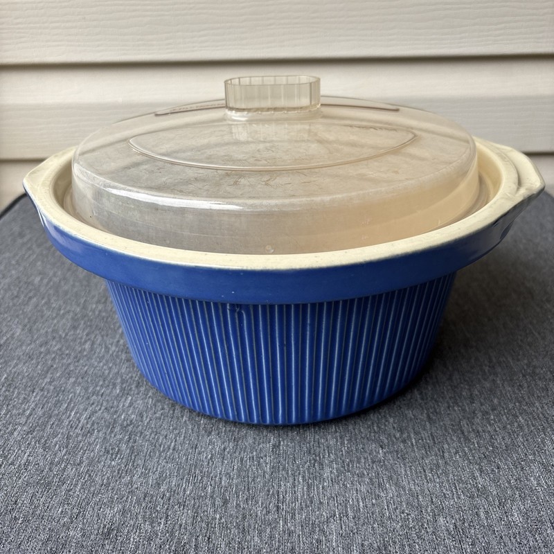 Rival 5 Qt Crock Pot Stoneware ** Insert Bowl Server D-256-762 Blue With Lid** gallery