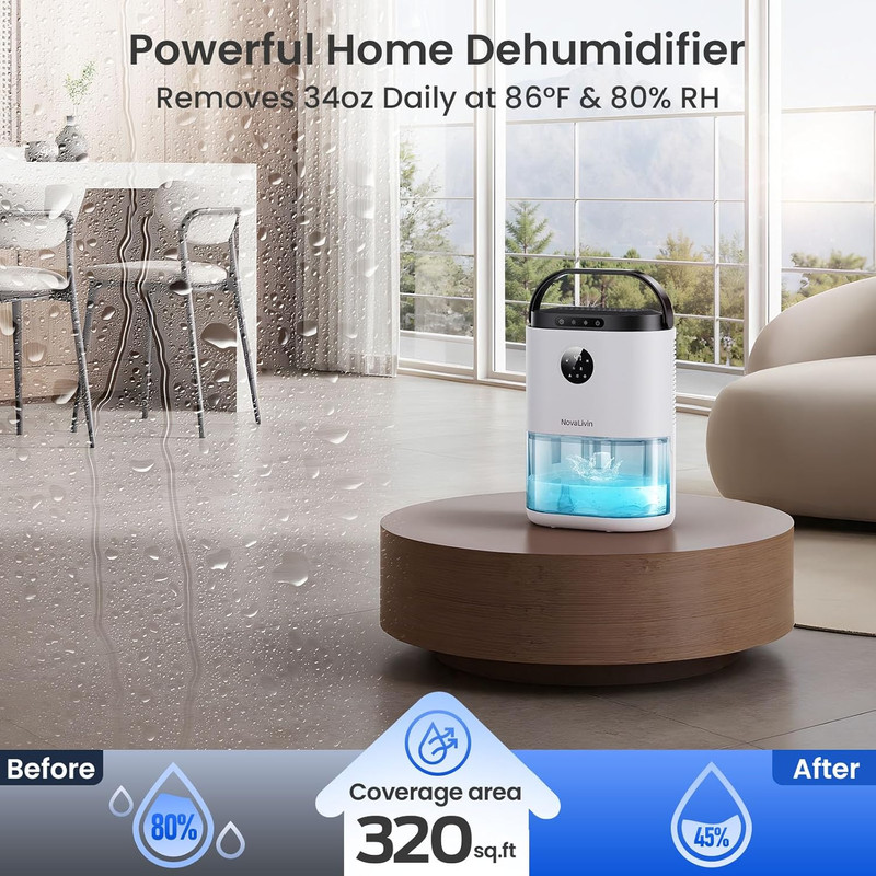 68 OZ Compact Dehumidifier with Auto Control & 7 Color LED Light for Home gallery